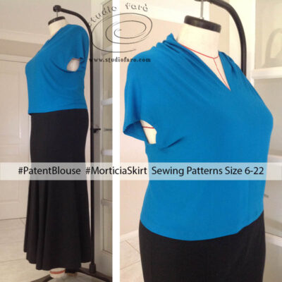 My Patent Blouse styled with the Morticia Skirt on my Size 20 workroom dummy.